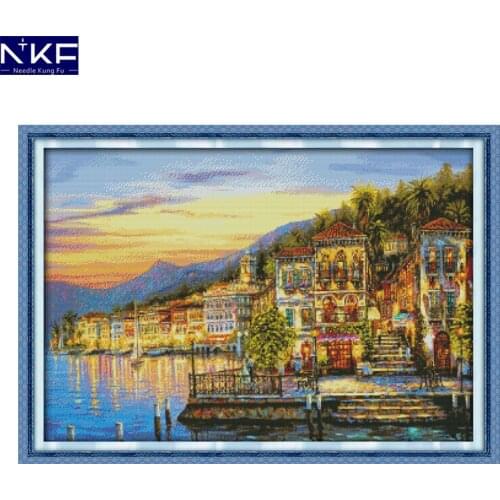 NKF The streetlights came on every night embroidery kits modern designs Christmas cross stitch charts for home decoration