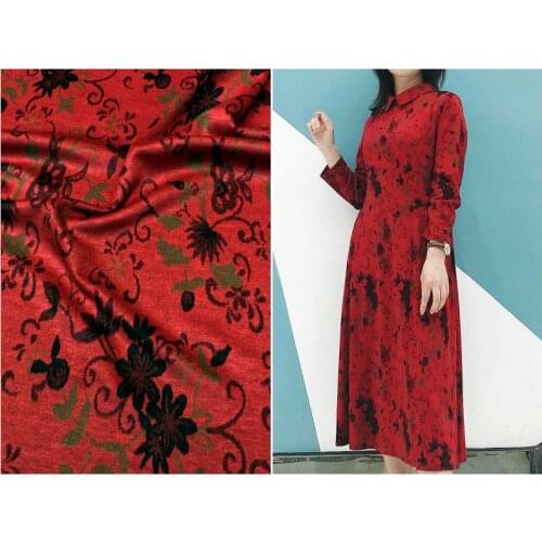 Mink Fur Stretch Knitted Fabric Autumn New High-End Red Bottom Small Floral Cheongsam Dress Cloth