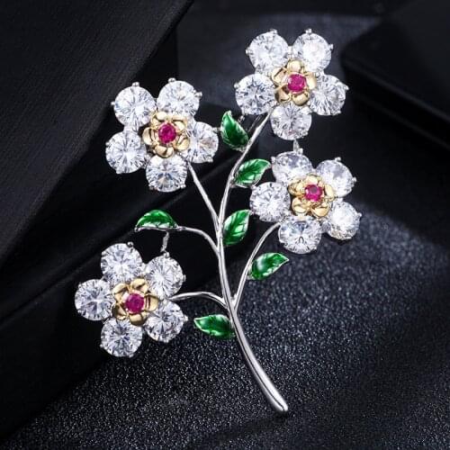 2020 New Luxury Zircons Crystal Flower Brooches Pins for Women Costume Jewelry Broach Wedding Bouquet Pin Brosche femme bijoux