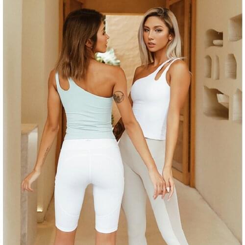New Irregularity Single Shoulder Strap Yoga Vest With Chest Pad Women Sexy Hollow Tight Fast-Drying Fitness Running Sports Vest