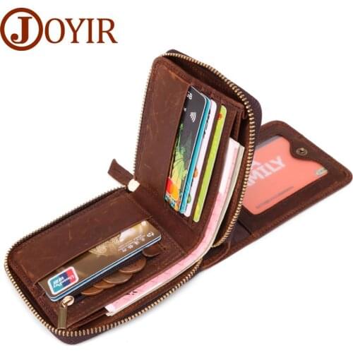 JOYIR New Design Mens Wallet Card Bag Genuine Leather Wallet Retro Men Card Holder Wallet Male Zipper Purse Leather Wallet Man