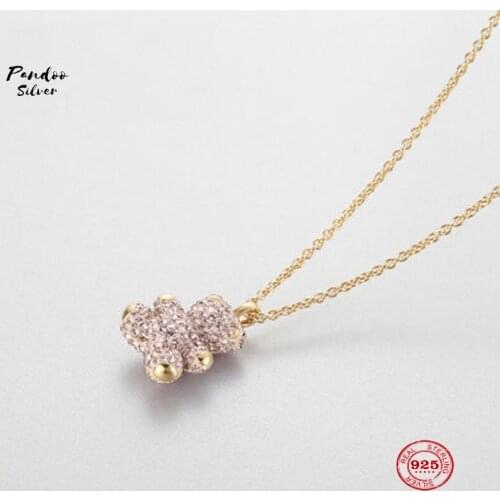 PANDOO Fashion Charm Original 1:1 Copy, Cute Childlike Teddy Bear Pendant Necklace Female Luxury Jewelry Gifts