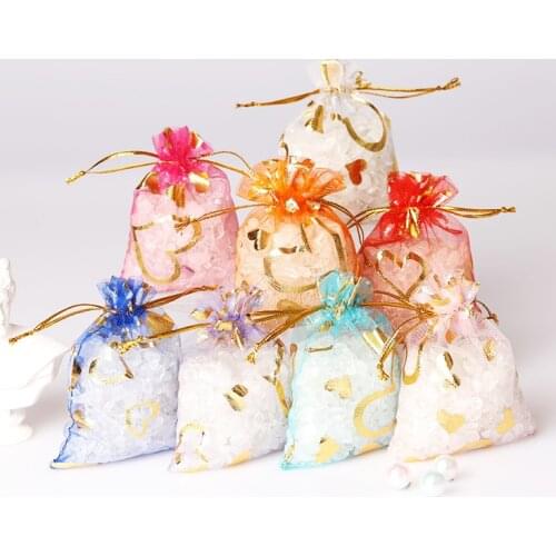50pcs Organza Gift Bags Jewelry Packaging Bags Christmas Halloween Wedding Birthday Party Candy Wrapping Bags Valentines Day