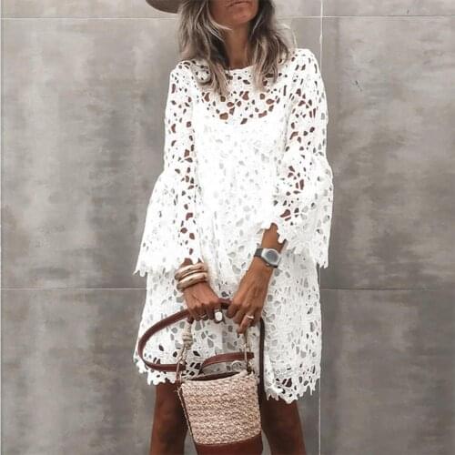 Popular Models1Set Sling Dress Cover-Up Set Lace Flare Sleeve Women See Through Patchwork Dress for Dating See-through Sexy2021