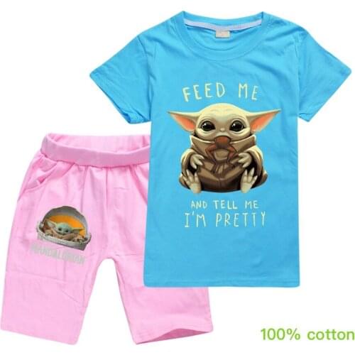 Casual Summer Wear Cartoon Me Contro Te T-shirt Tops+Shorts Pajamas Set Boy Girl Christmas Clothes Star Wars Baby Yoda