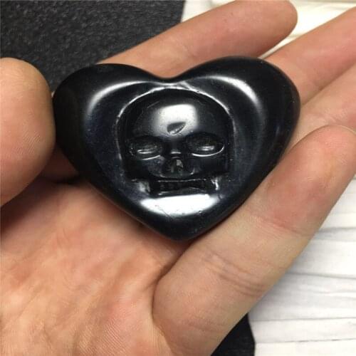 Natural obsidian carved crystal skull, crystal heart, obsidian heart lover jewelry