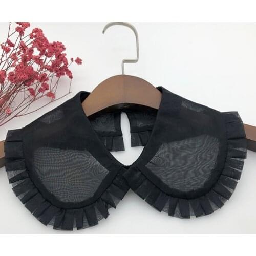 Organza Sheer False Collar Ruffled Trim Solid Color Shawl Mini Cape Necklace 1 Button Detachable Necklace Short Capelet DropShip