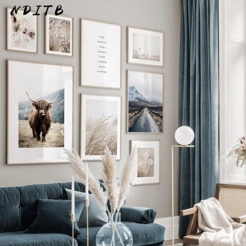 Nature Botanical Landscape Poster Cow Grass Wall Art Canvas Nordic Print Painting Scandinavian Decorative Picture Home Decor