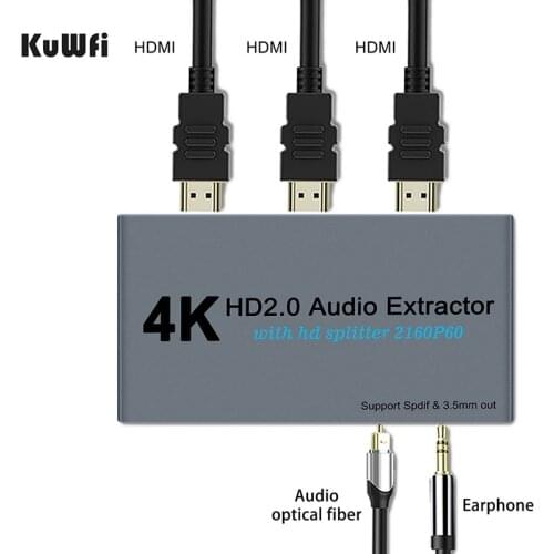 KuWFi HD-MI Splitter 1 In 2 Out with Audio Extractor 4K 60Hz 1x2 HD-MI 2.0 HDCP 2.2 1080P for PS4 Pro DVD Laptop