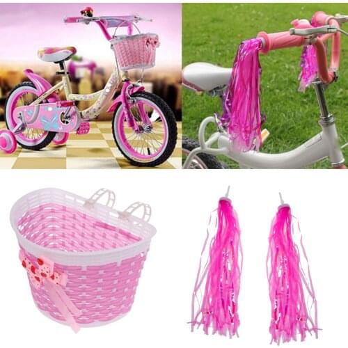 Girls Scooter Bike Streamers Handlebar Grip Decoration+Front Basket Box Pink