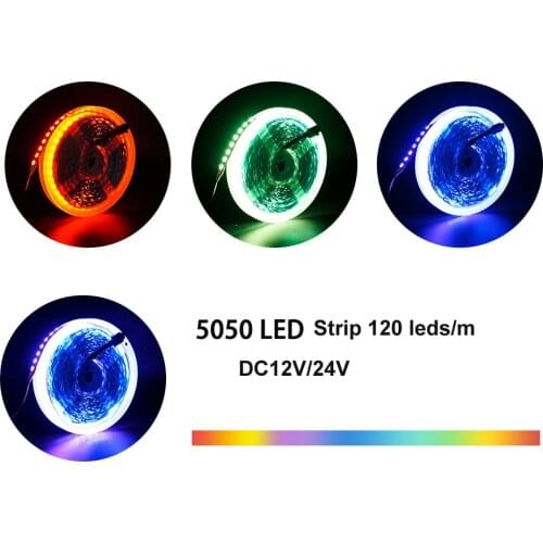 Led RGB Strip SMD5050 Flexible Soft Tape Ribbon 120 leds/m 600 leds 5m ice blue/Pink/Red DC12V 24v Waterproof Non-waterproof