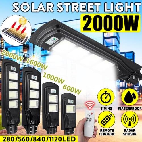 2000W 1120LED Solar Street Light IP65 Outdoor Garden Radar PIR Motion Sensor Solar Wall Lamp Solar Powered Light+Remote Control