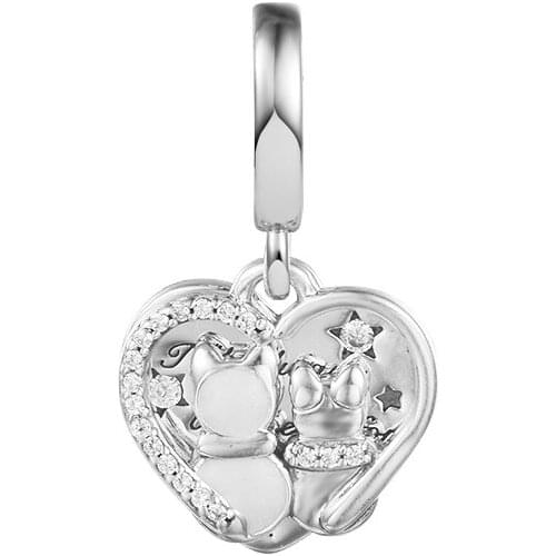 CKK Silver 925 Jewelry Cats & Hearts Dangle Charm Fits Original Bracelets Sterling Beads