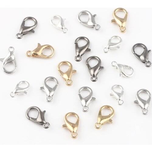 50pcs 10/12/14mm Plated Jewelry Findings Alloy Lobster Clasp Hooks For DIY Necklace&Bracelet Chain Jewelry Making Accessories