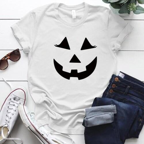 Smile Print Halloween Women Tshirt Short Sleeve Round Neck Loose Shirt Tops Woman Graphic Tee Shirt Femme Mujer Verano 2020