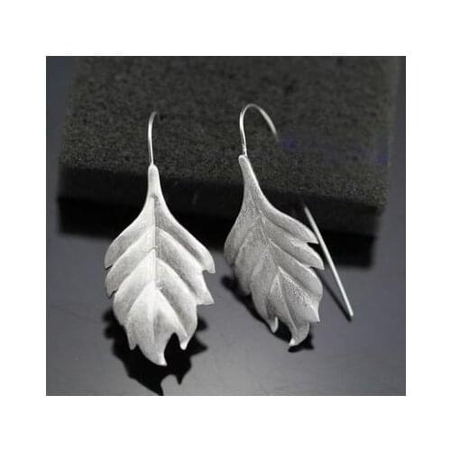 925 Sterling Silver Manual personality Long leaf Earrings For Women Fashion Jewelry sterling-silver-jewelry pendientes