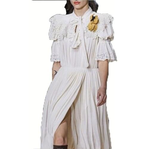 2020 Spring Summer New Casual Splicing V-neck Fashion Pleated Skirt Temperament All-match High Quality Dress K871