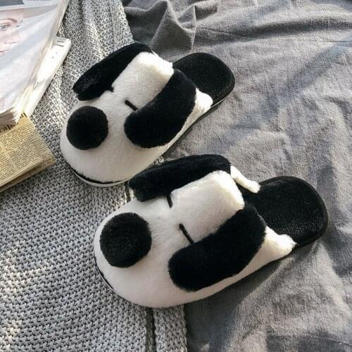 Winter House Fur Slippers Warm Cotton Shoes Cute Lovely Cartoon Dog Indoor Bedroom Women Men Ladies Lovers Couple Furry Slides