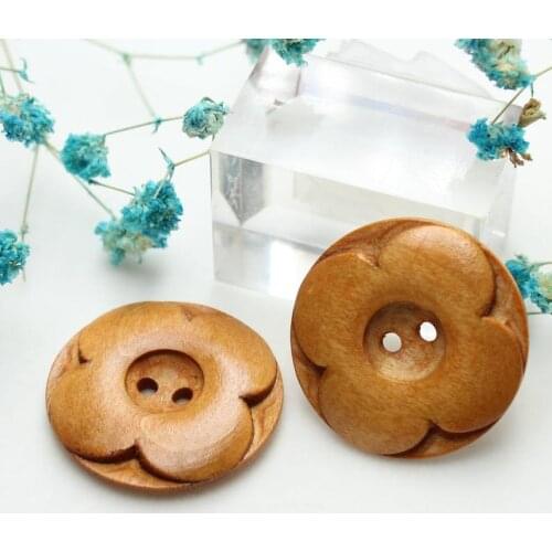 100pcs 2 Holes Round Carved Flower Natural Wood Buttons, Sewing Crafts,Scrapbook Supplies, Boho Wooden Flower, DIY Button Art
