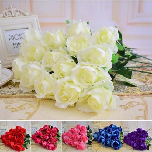 17pcs Fake artificial flowers silk roses for homes table party wedding Christmas decorations gifts blue pink white purple red