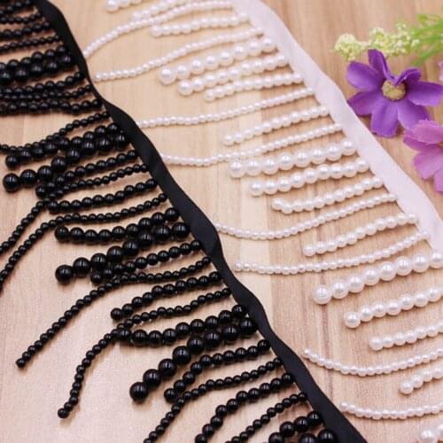 2Yards White Black Tassel Fringe Pearl Beaded Lace Ribbon Lace Trim Embroidery Lace Fabric Lace Applique Materials Beaded Fringe