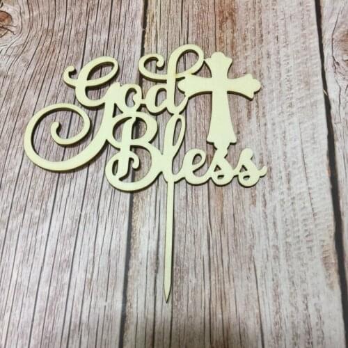 5pcs god bless you nature wood cake topper communion cake topper