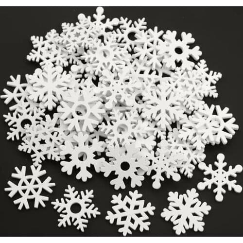 50Pcs Christmas Snowflake Mix Shape Wooden White Snowflakes Wooden Pendants Christmas Ornaments for New Year Navidad Xmas Decor