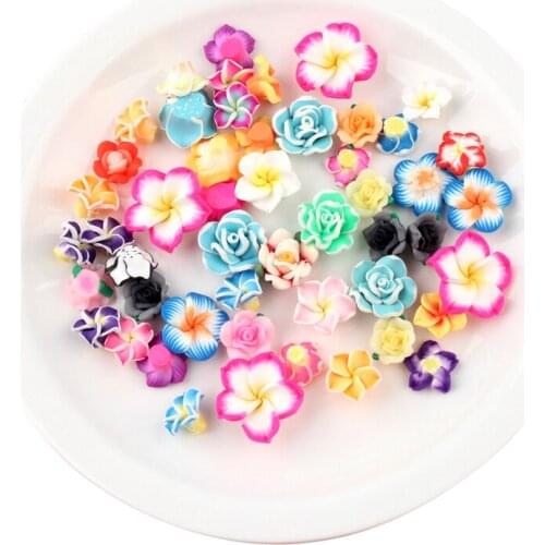50Pcs Mix Polymer Clay Frangipani Flatback Embellishments DIY Craft Scrapbook Kids Hair Accessories Phone Shell Decor Materials