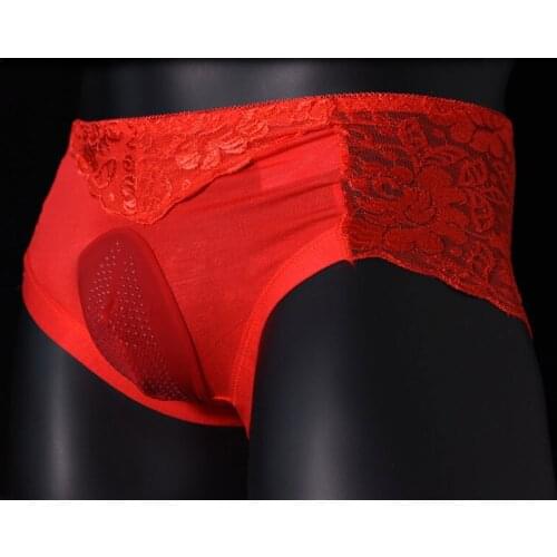 Hollow Out Massage Oil Glossy U Convex Pouch G-string COCK Ring Breathable Brief Underwear Lace Gay Wear Candy Color Plus Size F