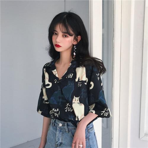 Blouse Women Shirt 2021 Summer Printed Top Weird Girl Loose Short Sleeve Blusas Mujer De Moda