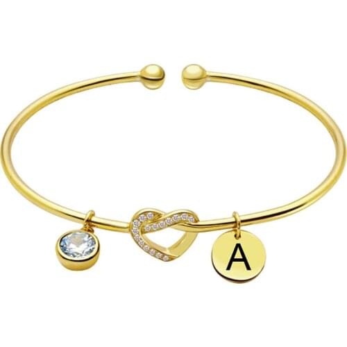 Uonney Dropshipping Personalized Engraved Heart Bangle Birthstone Customized Heart Bracelet Disc Perfect Gift for Women