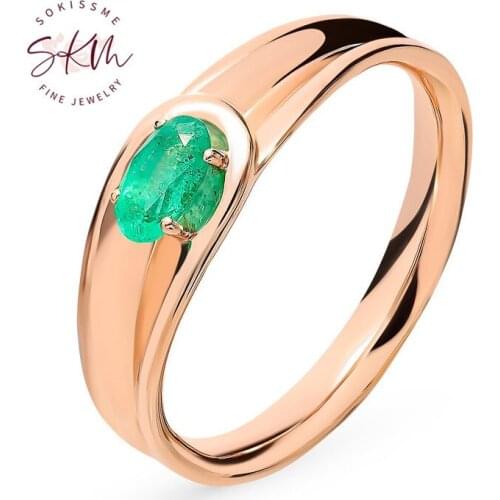 SKM Brand Designer emerald rings for women 14K Rose gold Engagement rings designer Promise Luxury gift for wife Fine Jewelry