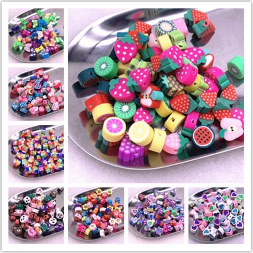 30pcs 10mm Color Fruit/flowers Beads Polymer Clay Beads Polymer Clay Spacer Loose Beads for Necklace DIY Bracelet Accessories