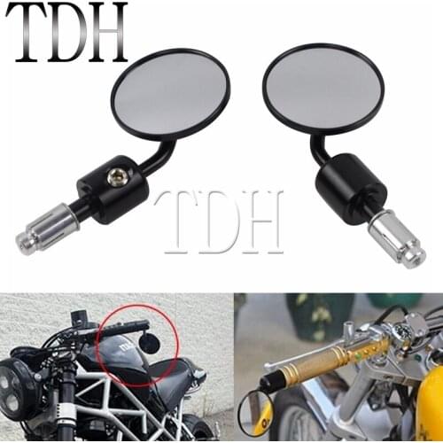 CNC Aluminum Motorcycle 7/8" Handlebar End Rear View Mirrors Bar End Side Mirror Universal for Honda Suzuki Yamaha Convex Mirror