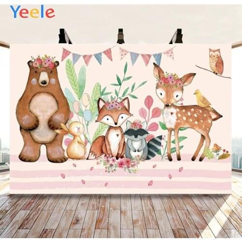 Yeele Happy Birthday Party Bear Deer Fox And Rabbit Cute Animal Flag Background Photophone Photography for Decor Customized Size