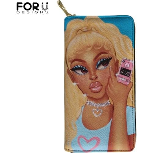 FORUDESIGNS Long Womens Wallet Female Purses Melanin Poppin Coin Purse Card Holder Wallets Female Money Bag Pu Leather Wallet