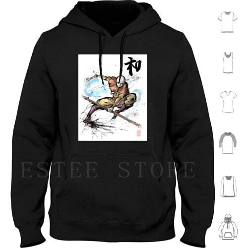 Aang From Tv Series Hoodies Sumie Watercolor Japanese Calligraphy Aang Fanart