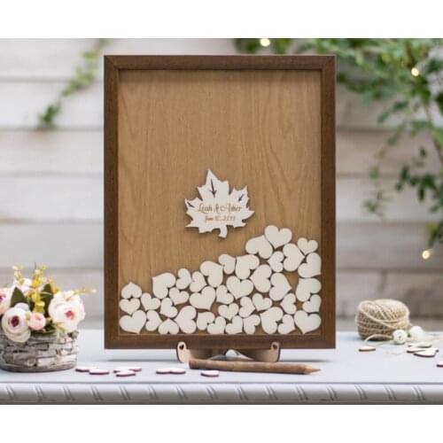 Customized names wooden wedding engraved frames Alternative Wooden guestbooks wishes Drop box signature guest books decorations