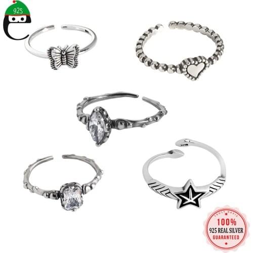 ElfoPlataSi 925 Sterling Thia Silver Personality Butterfly Star Heart Heart Opening Ring For Fashion Women Jewelry Gift DD1216