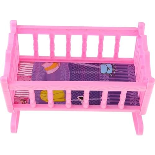 Cradle Crib Bed Plastic Baby Bedroom Furniture Accs for 20cm Dolls Kids Toy Pink