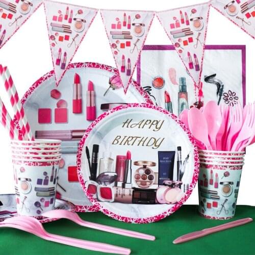 Makeup Cosmetics SPA Theme Party Decoration Tableware Paper Cup Plate Napkins Banner Wedding Event Girls Birthday Favor Supplies