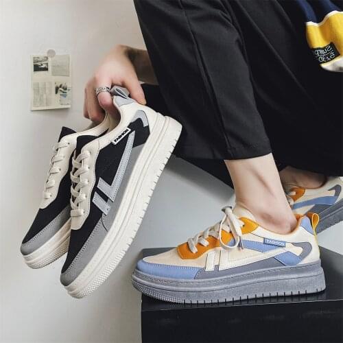 Summer Color Matching Men Sneakers Low Top Canvas Shoes Ins Korean Running Shoes Casual Versatile Board Shoes Thick Soled Shoes