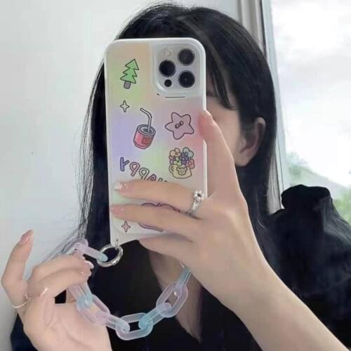 Cute Cartoon Star Pattern Phone Case For iPhone 11 12 Mini Pro Max X XR XS 7 8 Plus SE 2020 Colorful Crystal Bracelet Soft Cover