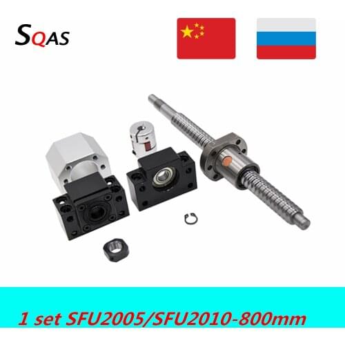 Ball screw kit SFU2005 SFU2010 800mm ball screw end machined with BK15 BF15 +single nut +nut holder+coupling for cnc part