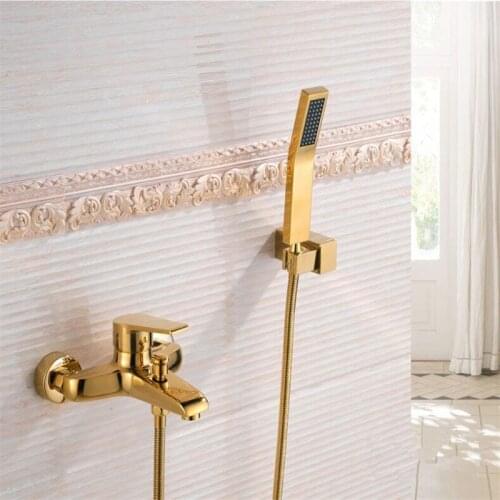 Bath Shower Faucet Set Gold Brass In-Wall Shower Mixer Crane Tap Hot & Cold Wall Mounted Bathtub Faucet Set Single Handle