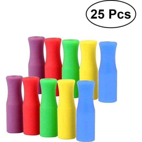 25Pcs/Pack Silicone Silicone Straw Dust Cover Multi Colored Food Grade Straws Tips Covers Kitchen Accessories Random Color