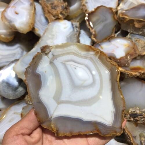Natural Original Grey Agate Gemstone Platter Meditation Healing Chakra Rough Agate Slice Crystal Plate Coaster Home Decoration