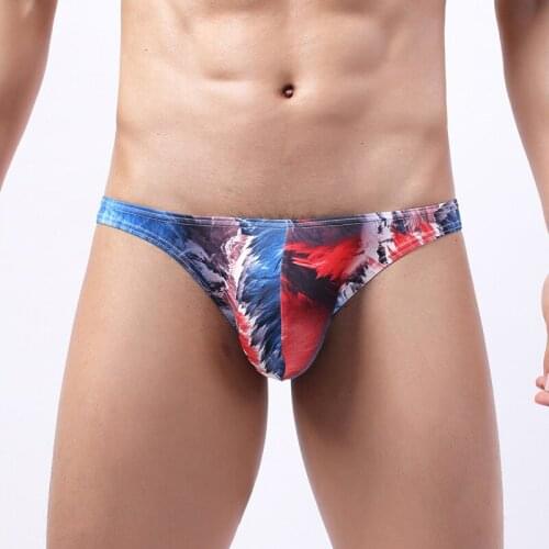 Men Printed Underwear Ultra-thin Slip Homme Briefs Low Waist Breathable Panties Cuecas Jock Strap String Underpants Bikini 2XL
