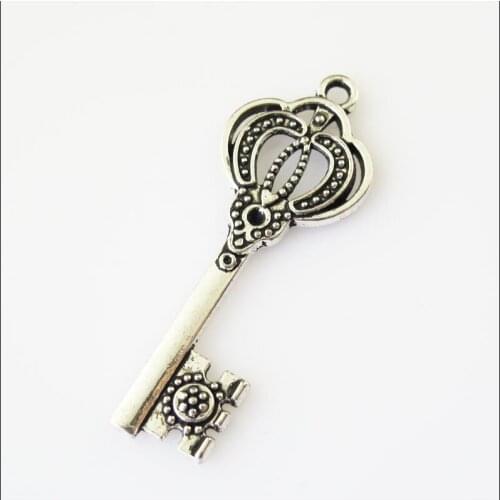 New 12Pcs Tibetan Silver Color Crown Key Charms Pendants 16x44mm