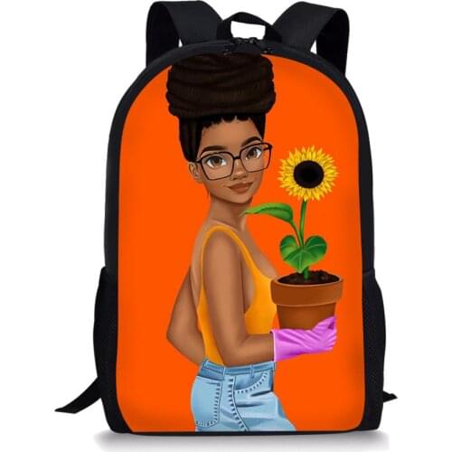 2021 New Children Cool Backpack Cartoon African Black Girl Print 15 Inch Backpack Student Book Bag Kids Travel Bag